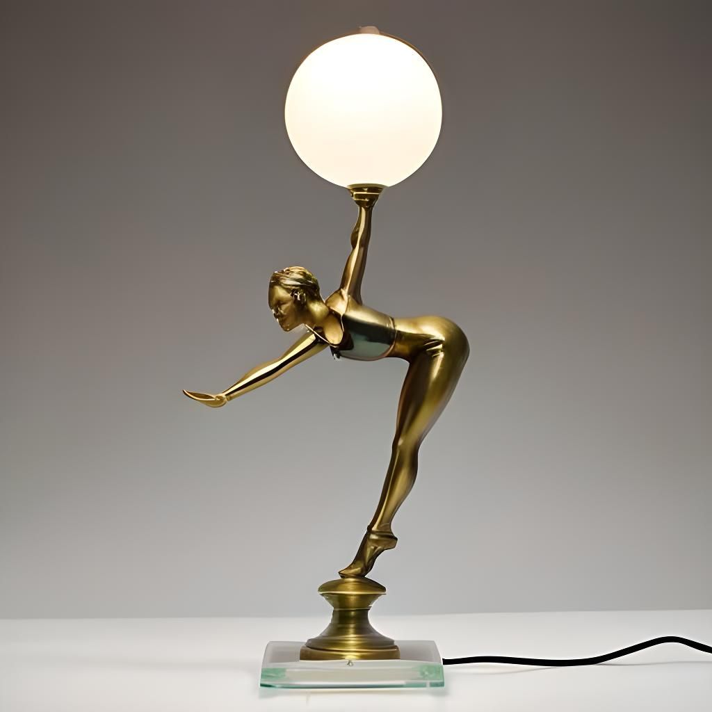 Art Deco Gymnast Bronze Statuette Lamp