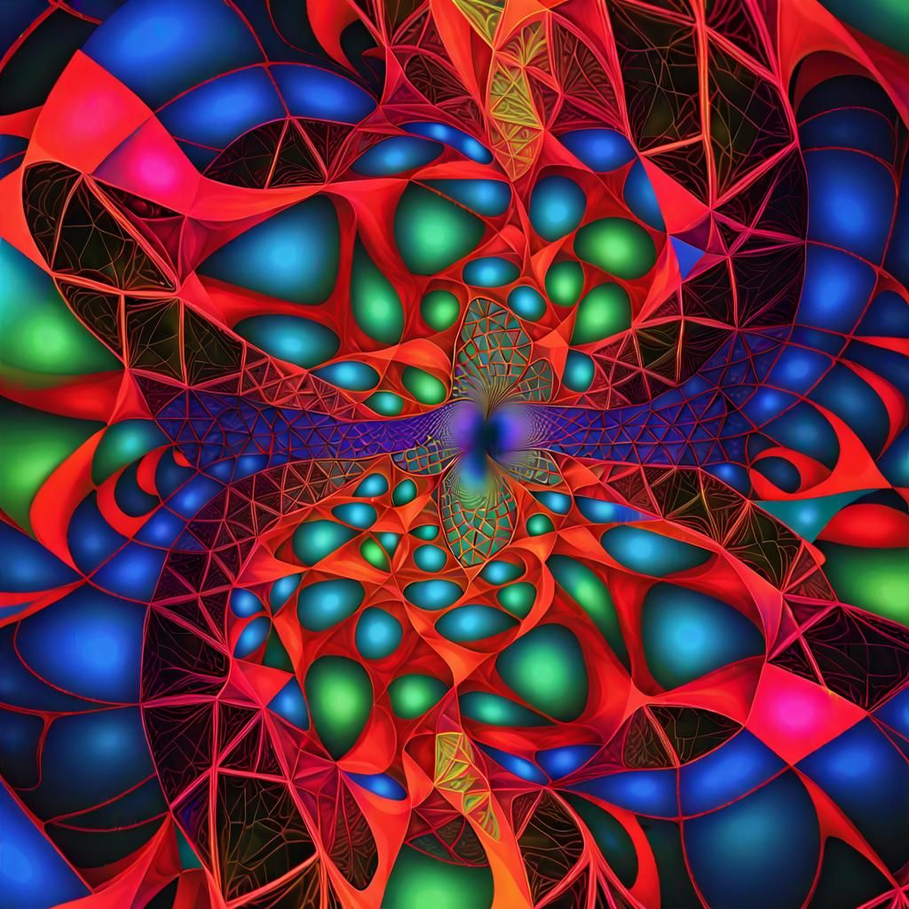 LISSAJOUS FRACTAL 4-D PROJECTION BASED ON AVAGODROW'S NUMBER IN 3-Dprimary bright neon COLOR Splash art triadic colors ...