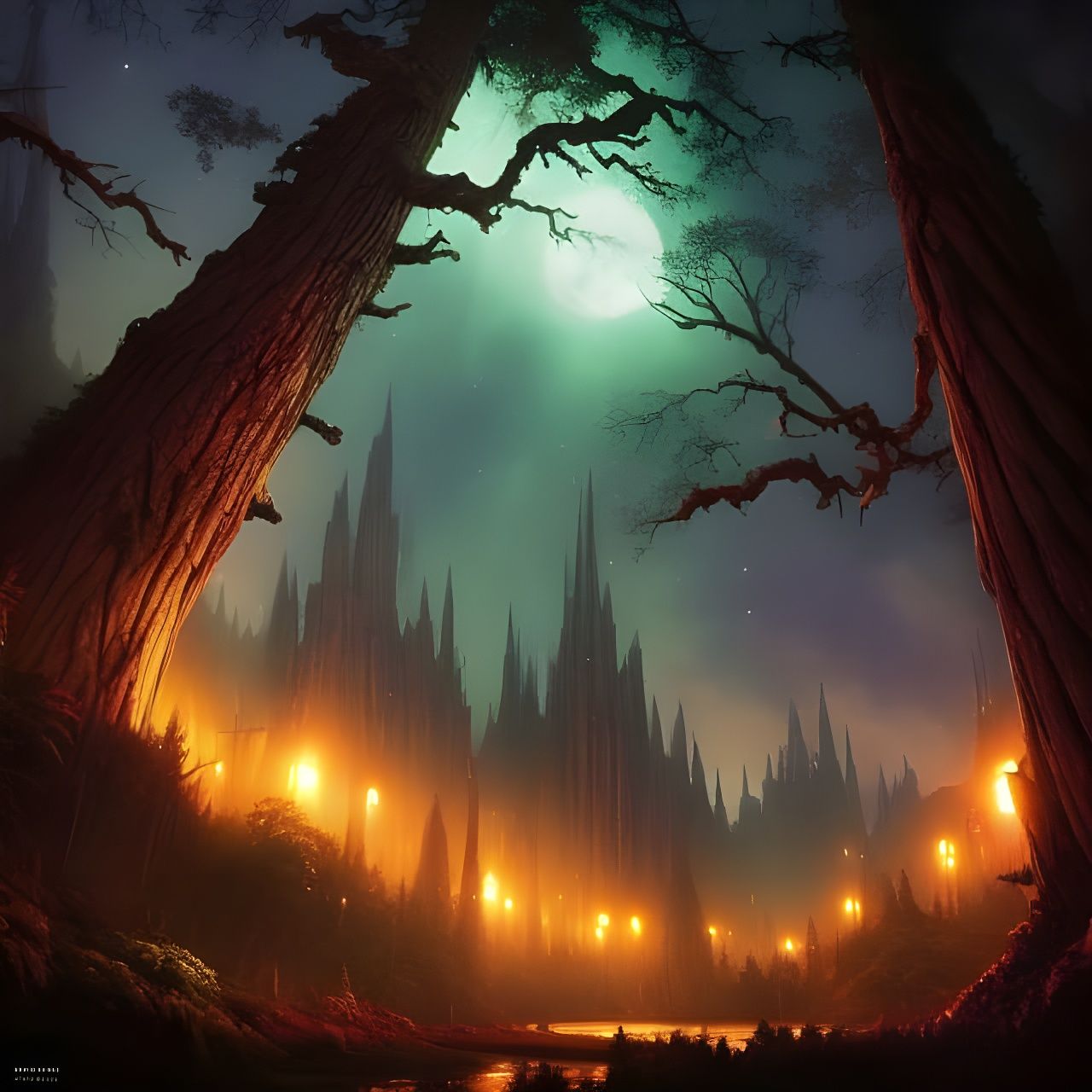 Moonlit Forest Corridor in Hyperdetailed Digital Painting