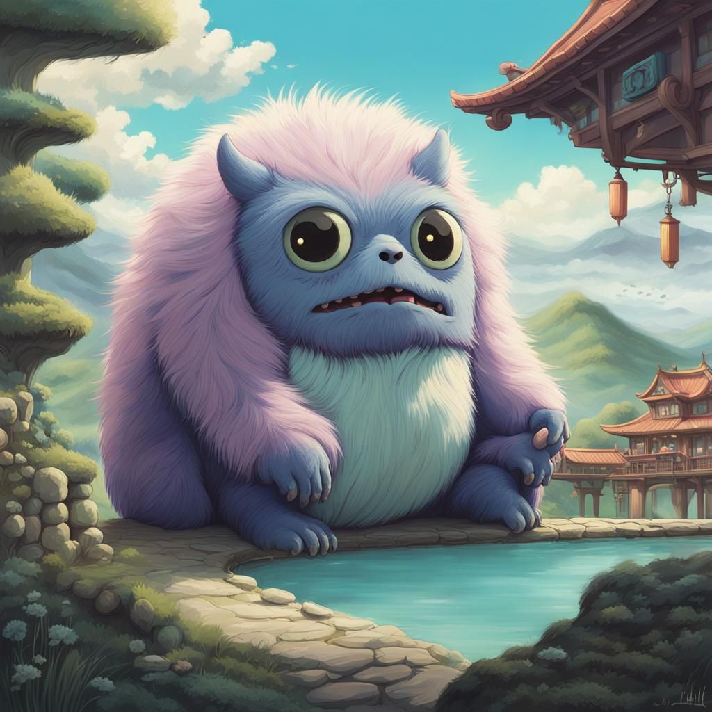 Cute Monster in Ghibli Style with Pastel Colors