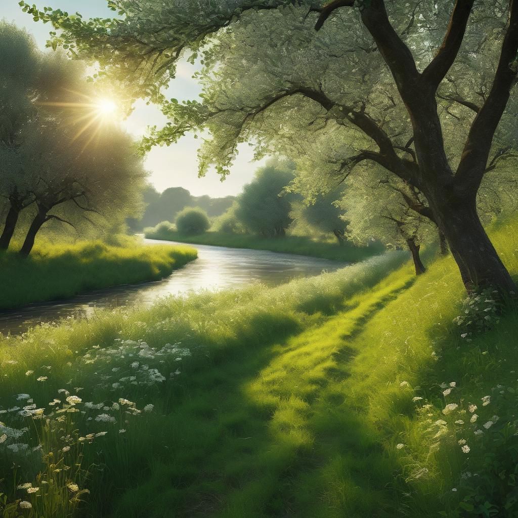 Idyllic River Landscape with Ethereal Figures