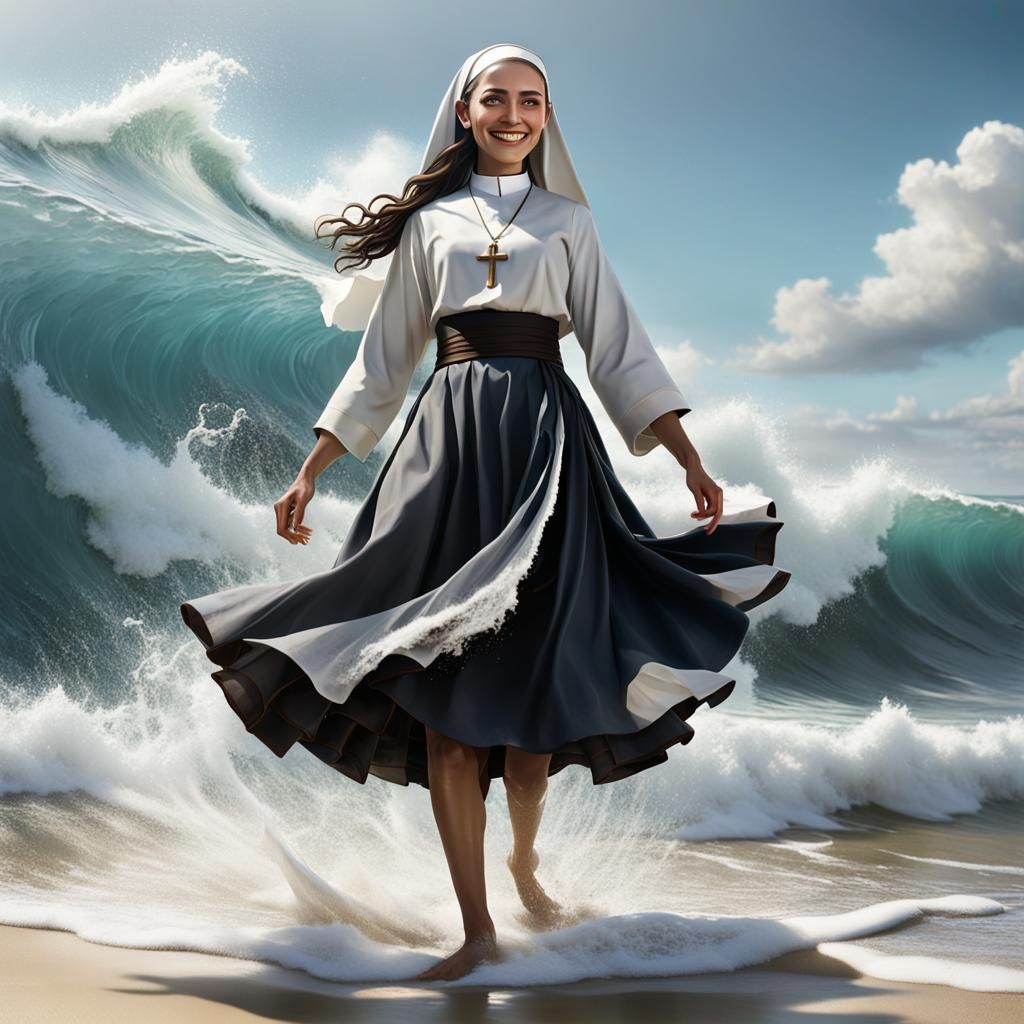 Nun in Surf at Noon: Fantasy Concept Art