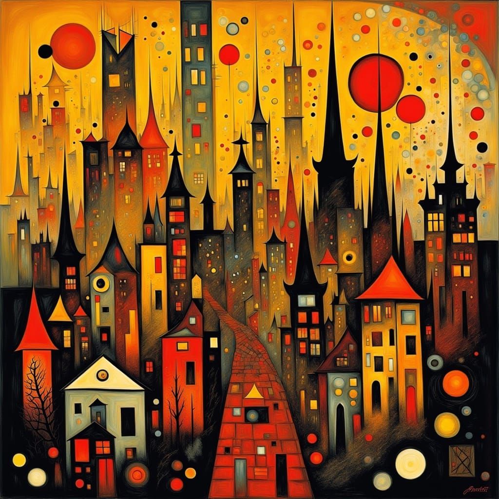 Kandinsky Style Autumn Cityscape with Fractal Elements
