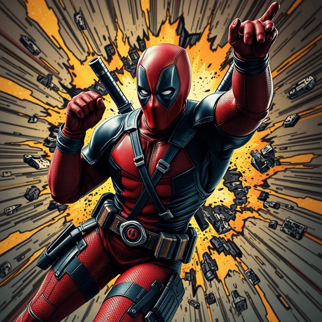 Deadpool Blasts Out of Comic Book Panel in Vibrant, High-Pol...