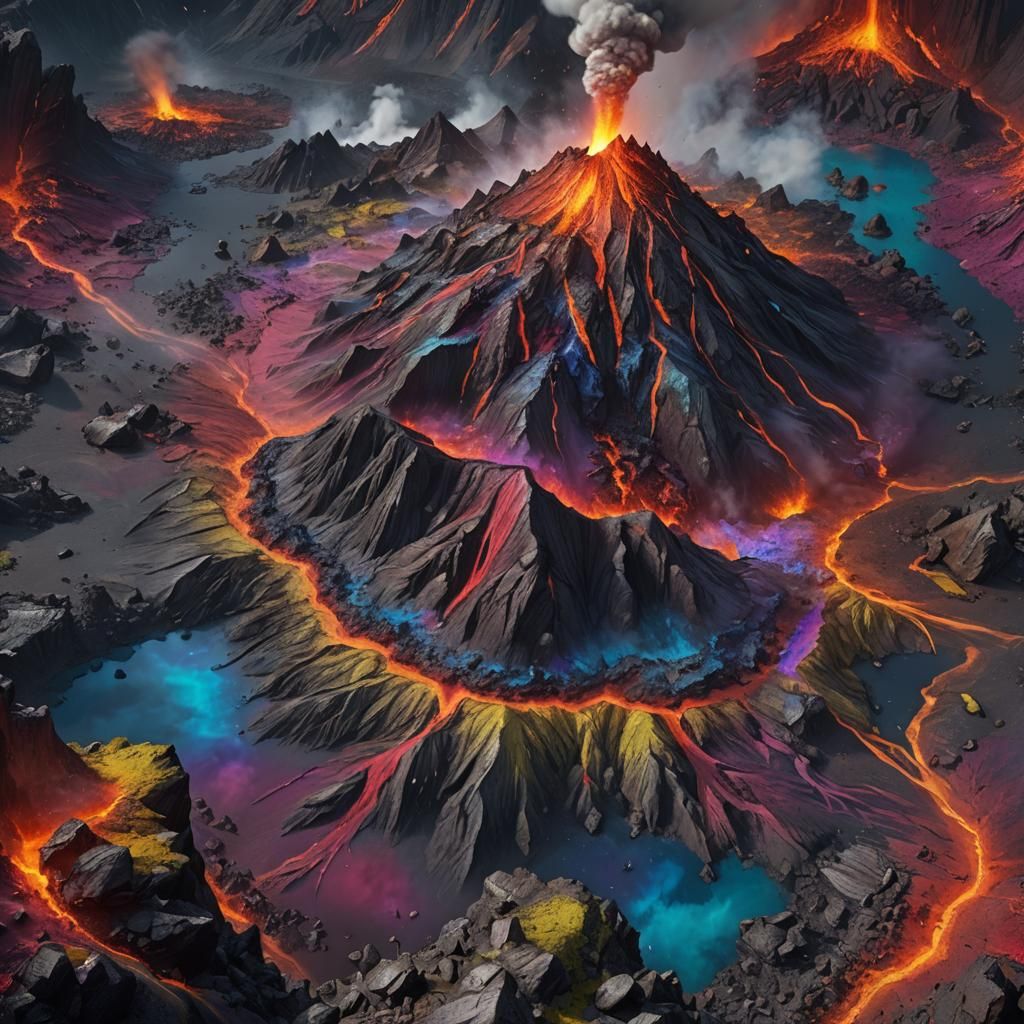 Rainbow Volcano Fantasy Concept Art