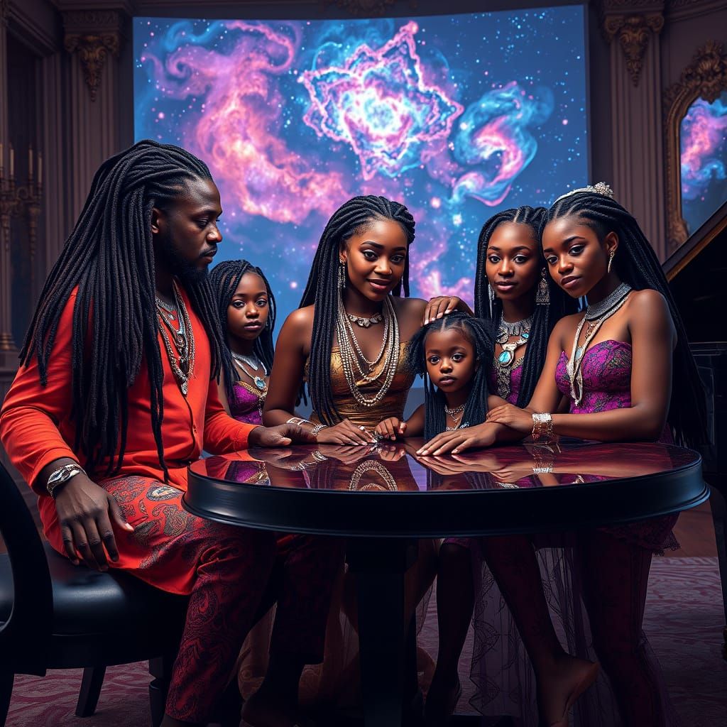 Regal Black Family Portrait in Surreal Style