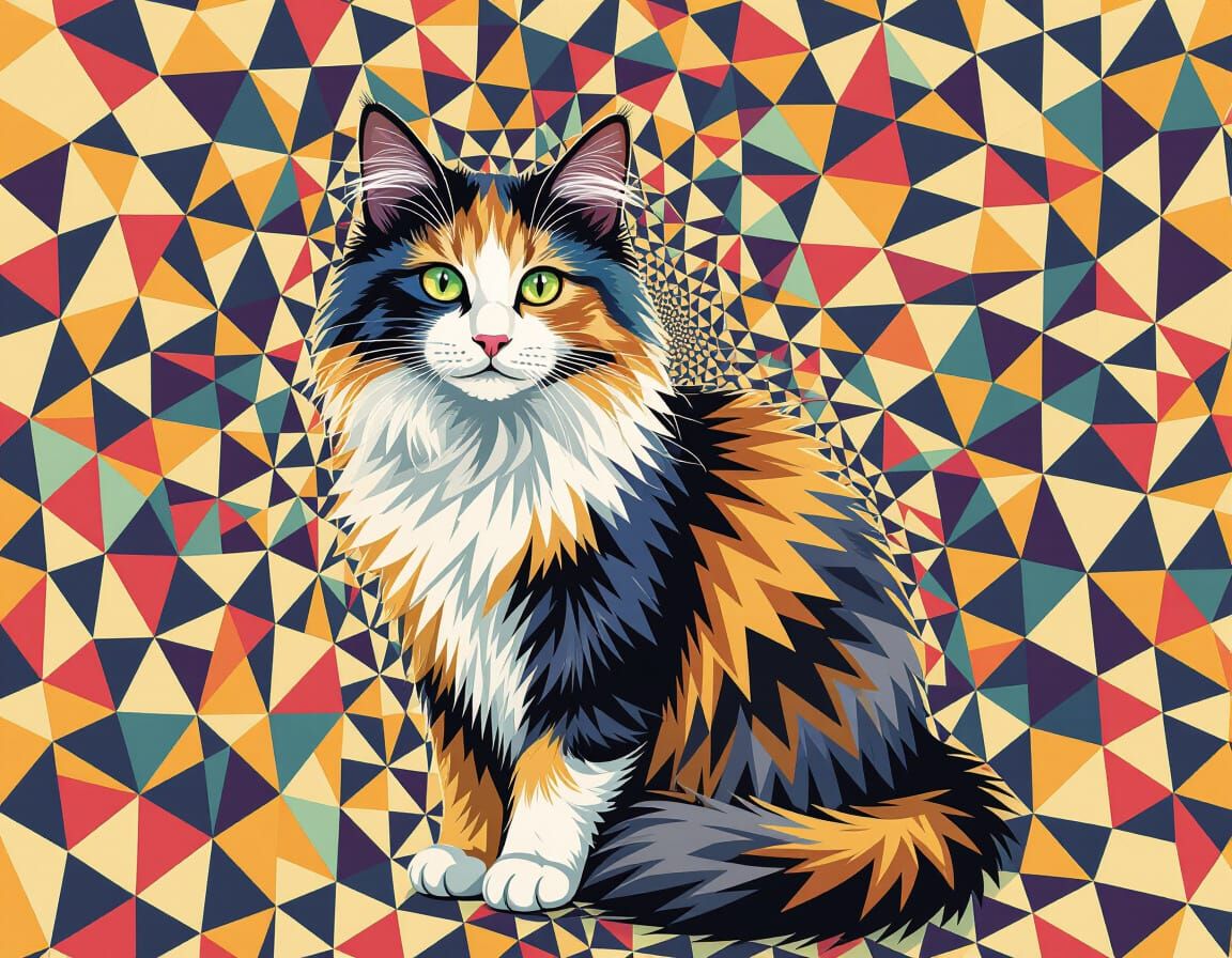 Geometric Fluffy Calico Cat Tessellation