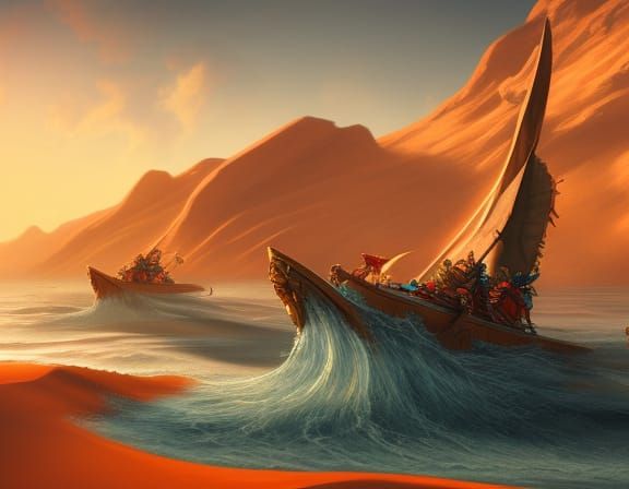 Kobolds Sailboat Journey Through Desert Landscape