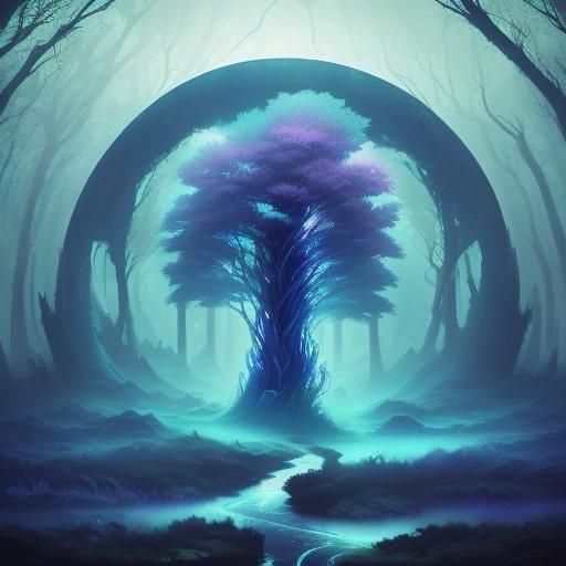 Cosmic Forest Walker in Dreamlike Mixed Media