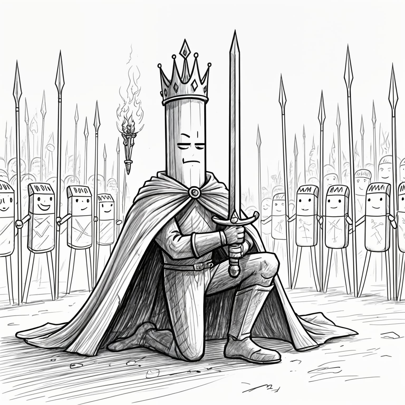 Pencil King Doodle with Eraser Crowd