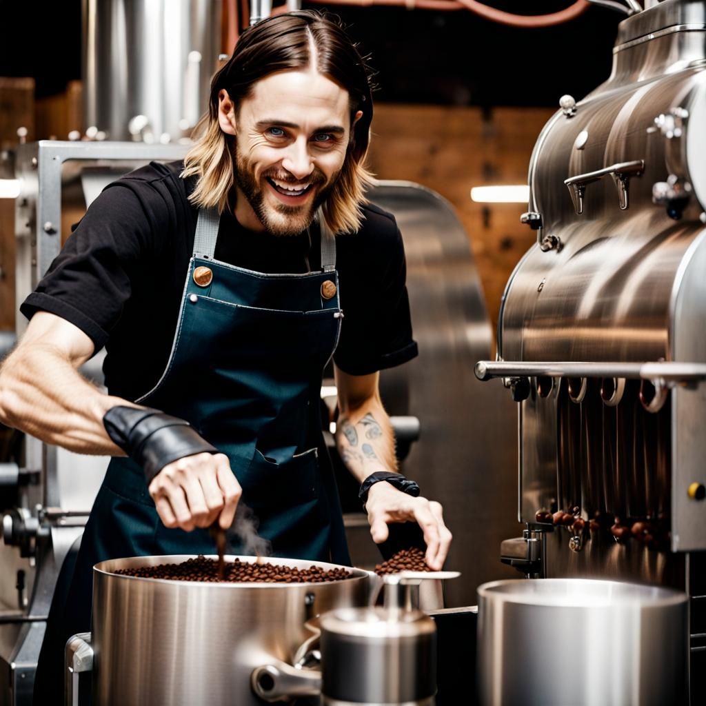 Jared Leto Roasting Coffee in Roastery