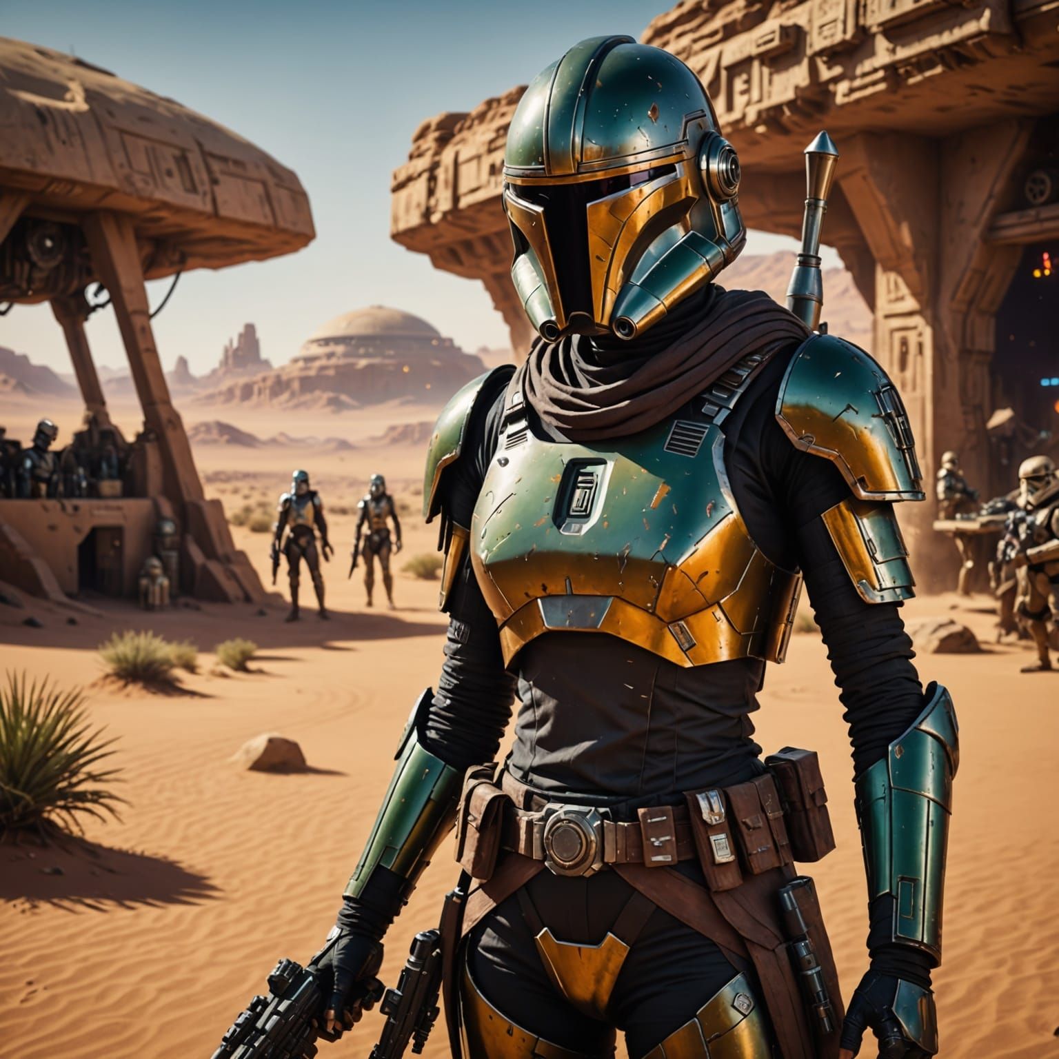Star Wars Rodian Bounty Hunter in Desert Scene