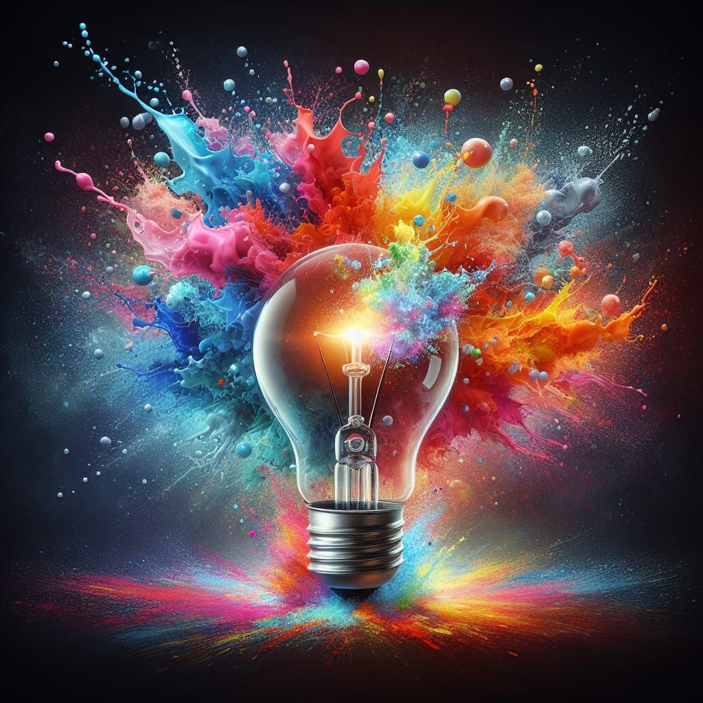 Explosive Creativity: Light Bulb in Digital Art Style
