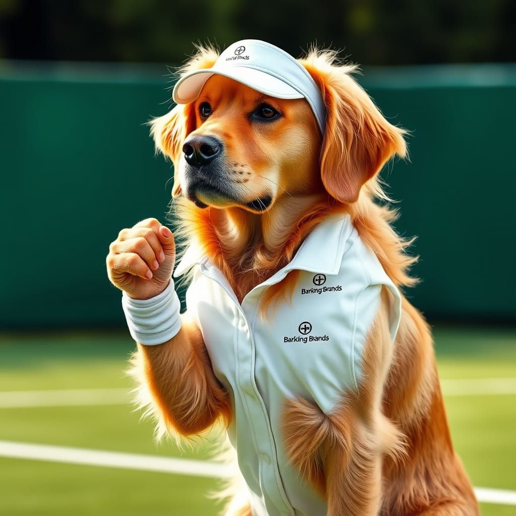Golden Retriever Ready to Serve in Tennis Outfit