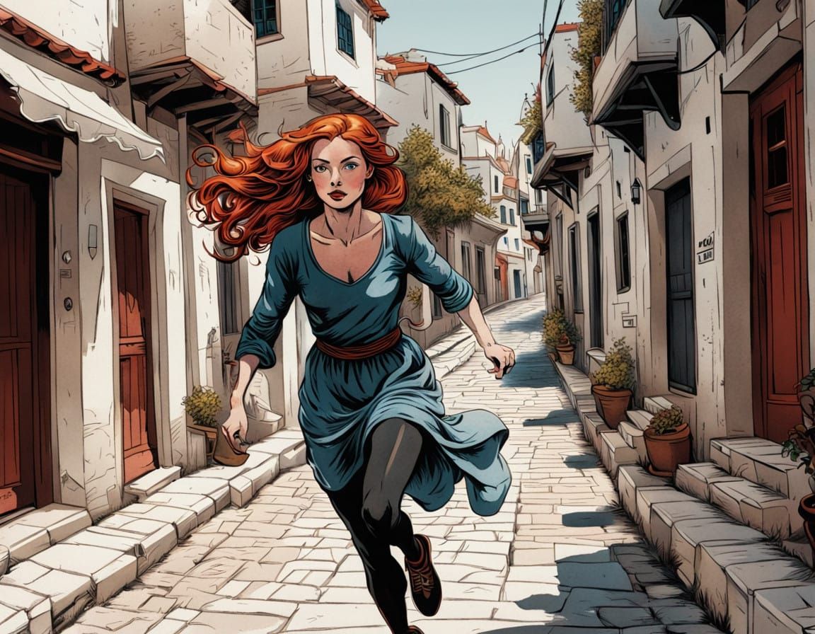 Vibrant Greek Street Runner in Comic Style