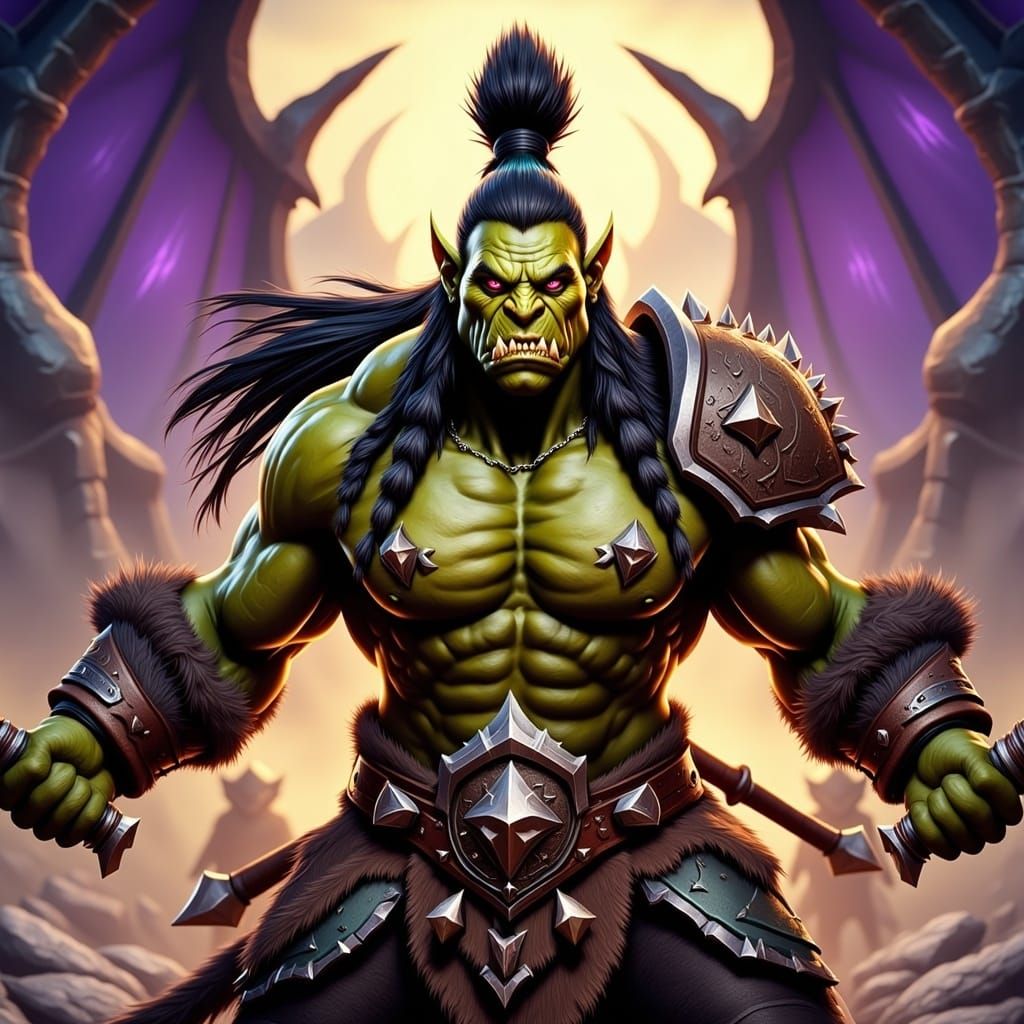 An Orc female. Her tusks are protruding from her lower mandi...