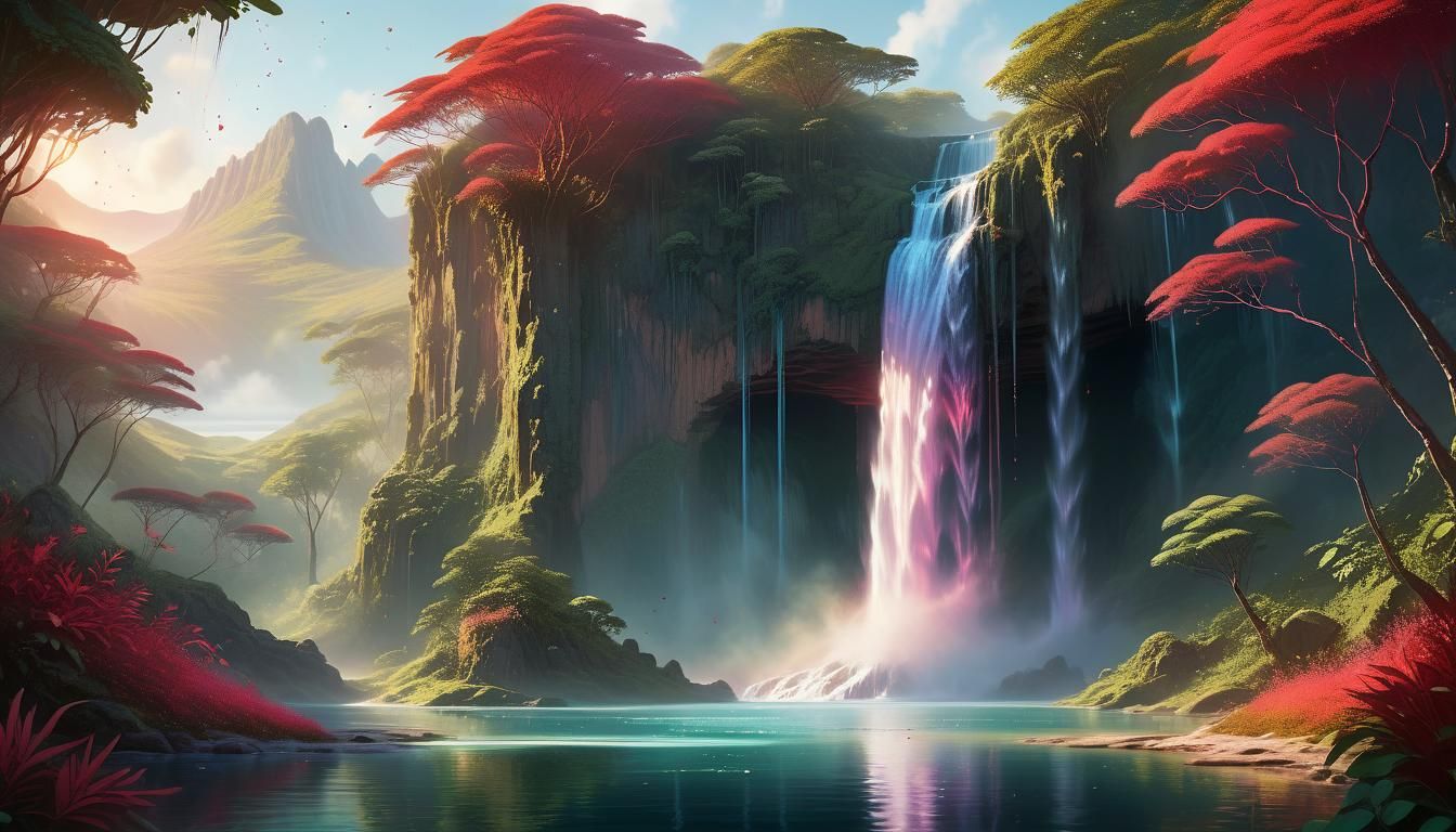 Mystical Waterfall in Hidden Valley Illustration