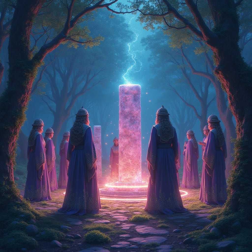 Bioluminescent Grove: Druid Witches' Gathering