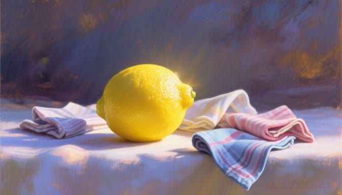 Vibrant Lemon Still Life with Handkerchiefs in Golden Hour L...