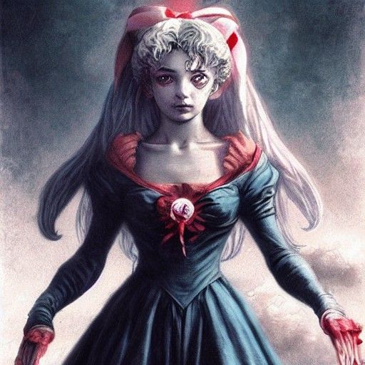 Horror Sailor Moon Portrait in Gustave Doré Style