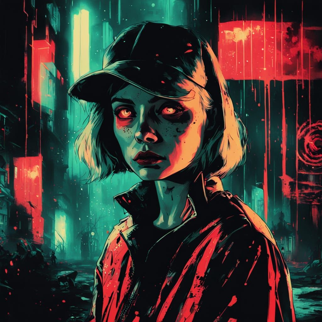 Surreal 50s Retro-Futuristic Cityscape in Distressed Film Ph...