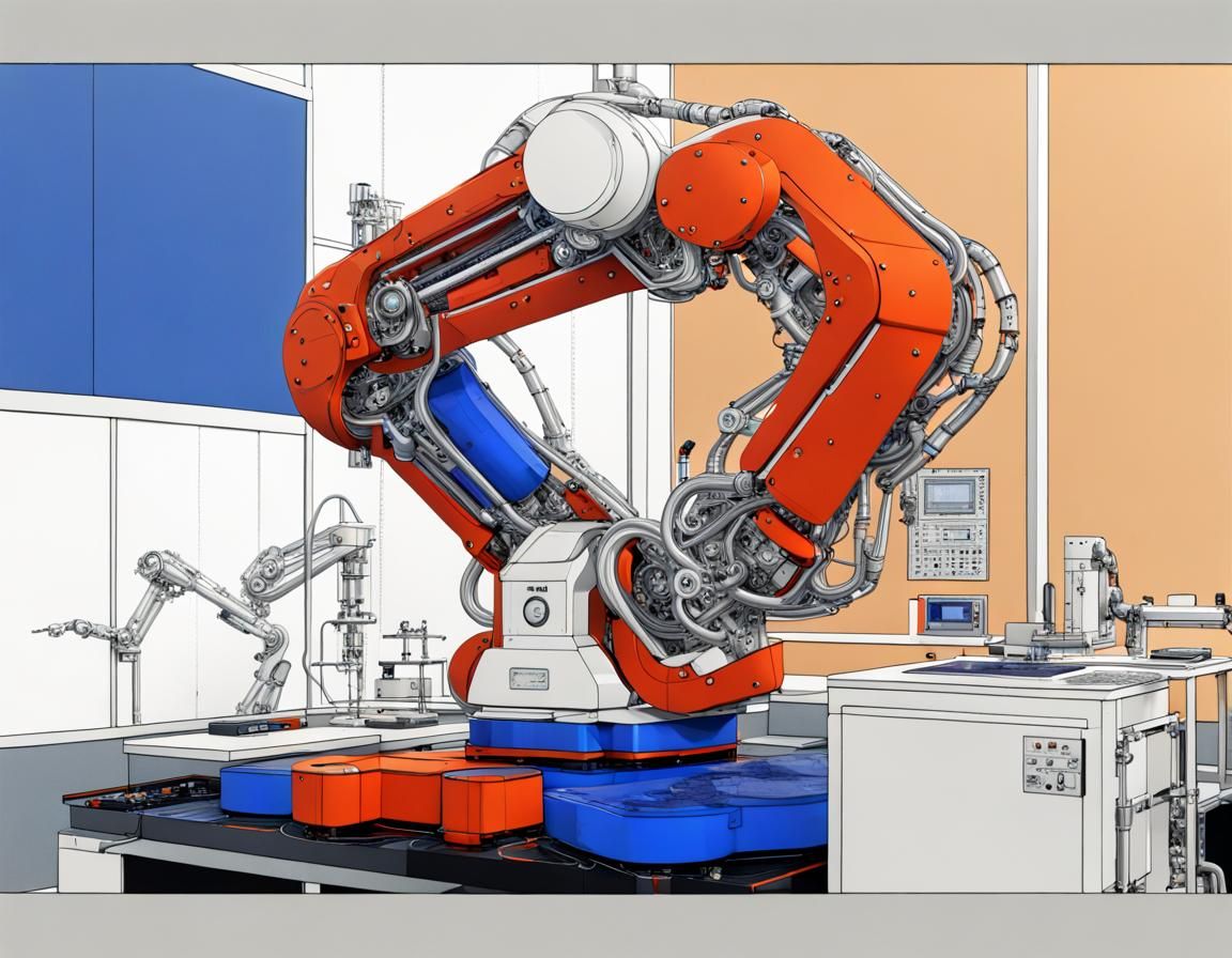 Futuristic Robotic Factory Machine in Detailed Ink Drawing