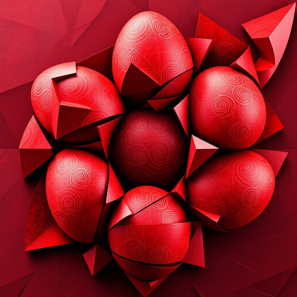Vibrant Neo-Cubist Easter Eggs in Intricate Art Deco Pattern...