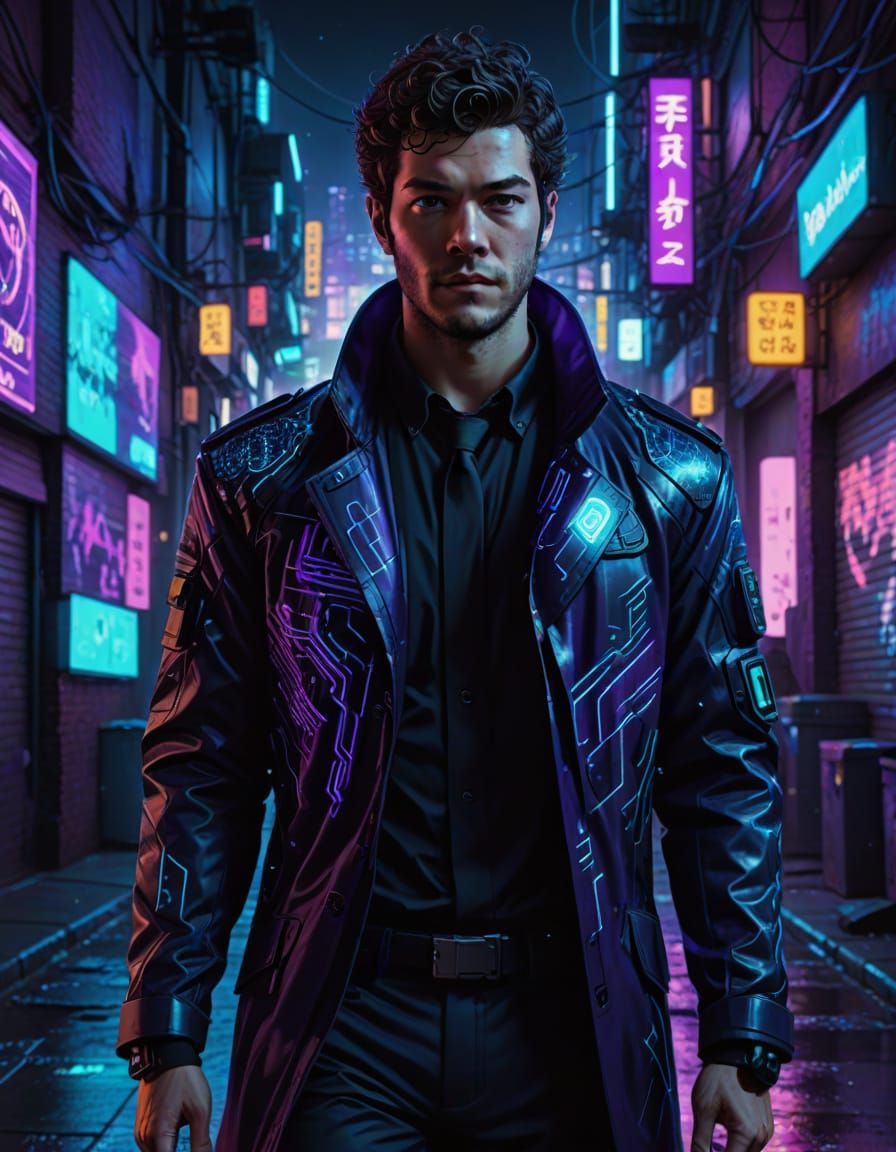 Cyberpunk Hacker in Neon-Drenched Cyberspace