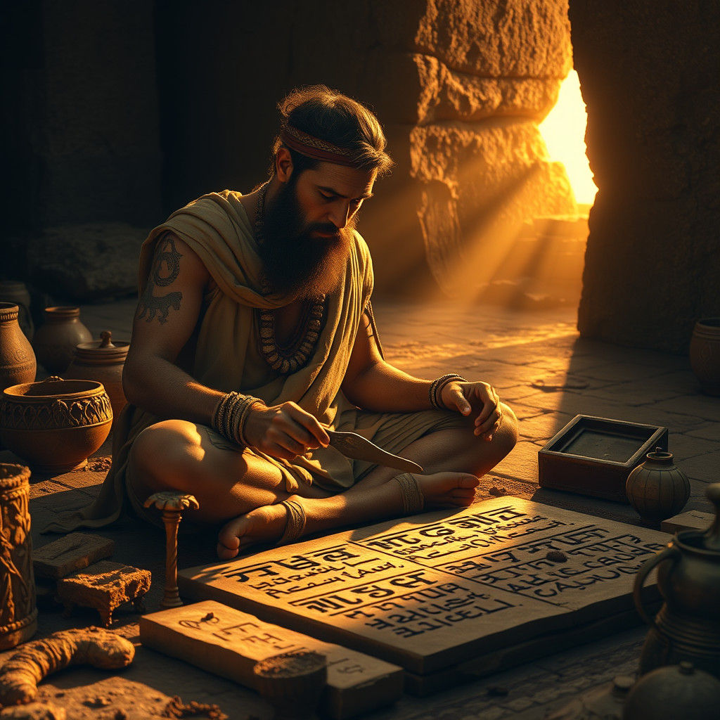 Sumerian Scribe Carving Cuneiform Script