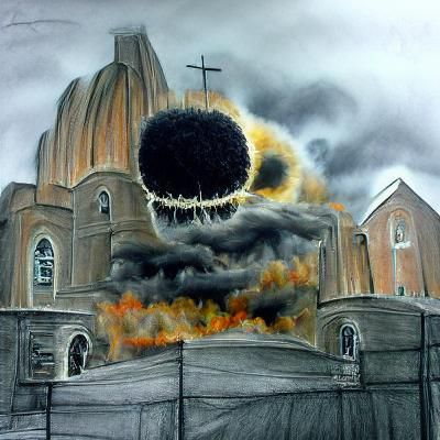 Ominous Catholic Church with Black Sun