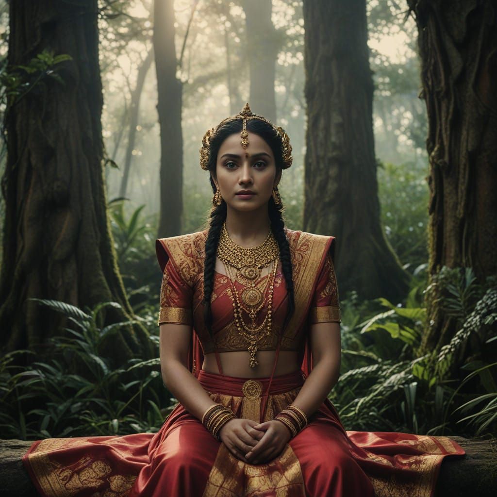 Majestic Goddess in Lush Ancient World