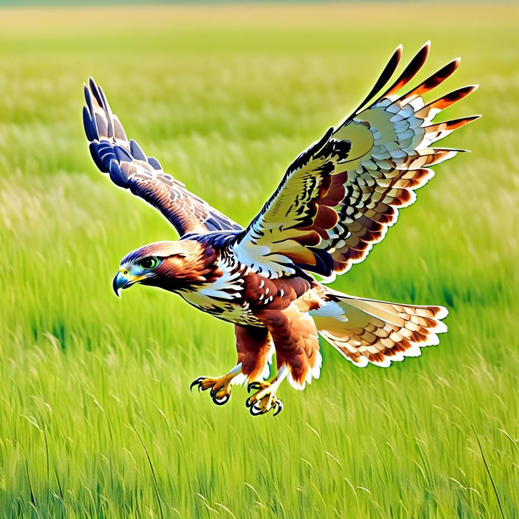 Red-Tailed Hawk in Flight Over Open Field