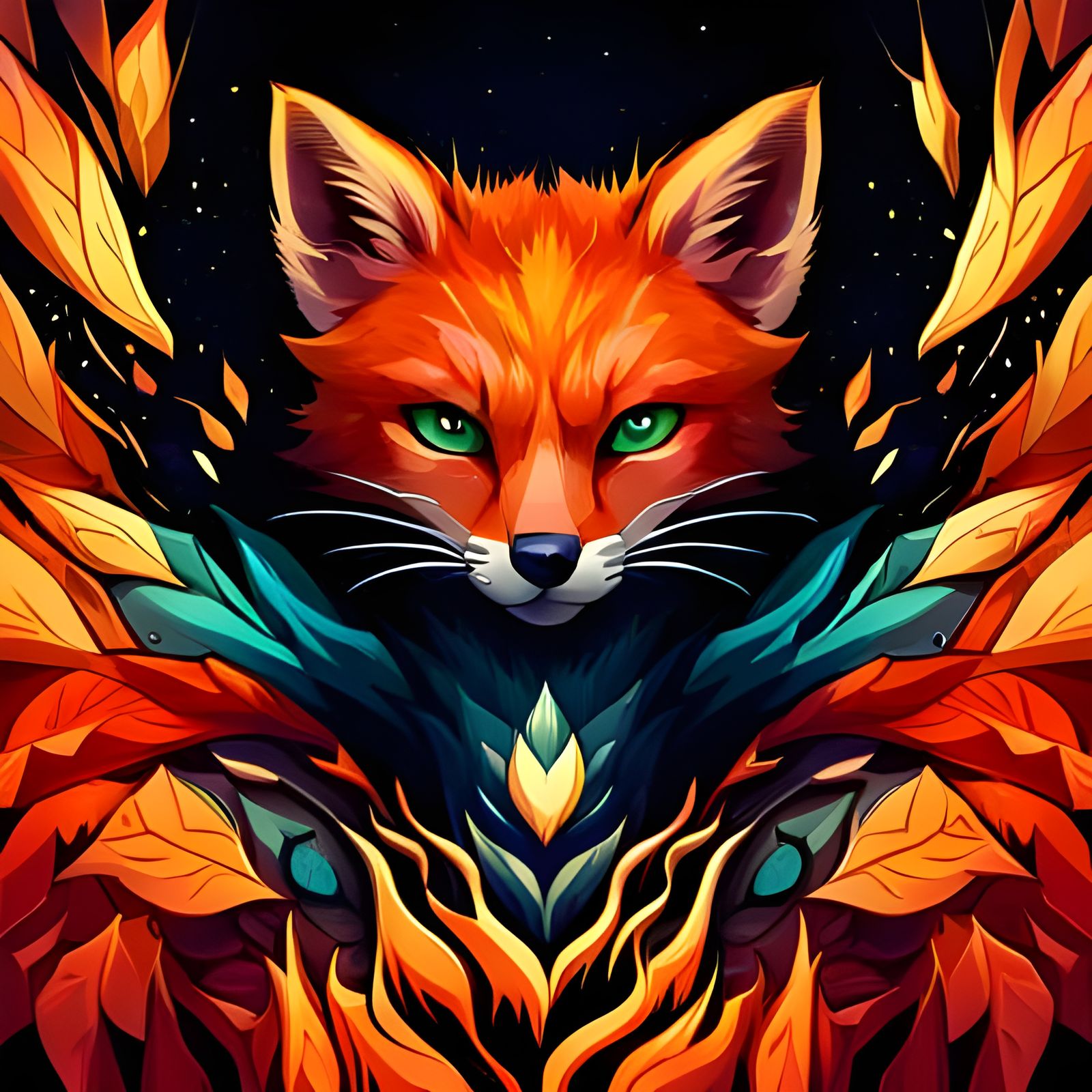 Chibi Fox in Dark Matter, Hyperrealistic Splash Art