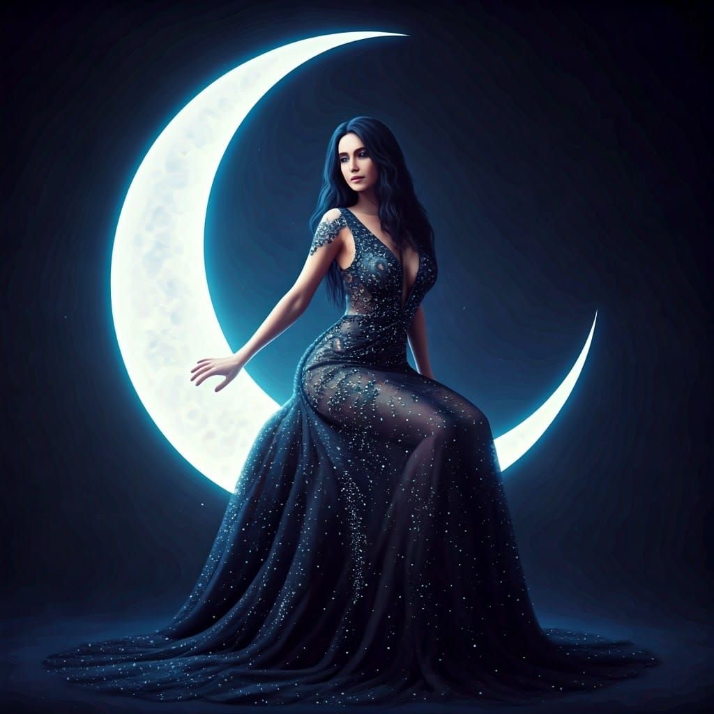 Woman on Moon in Fantasy Concept Art Style