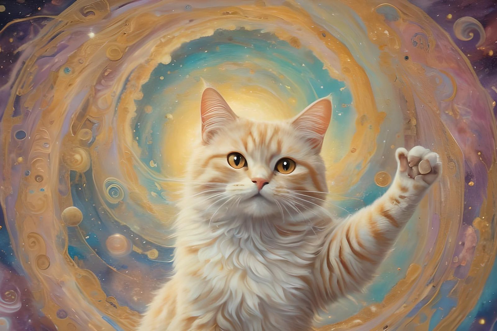 Ethereal Celestial Cat-Human in Klimt-Inspired Oil Painting