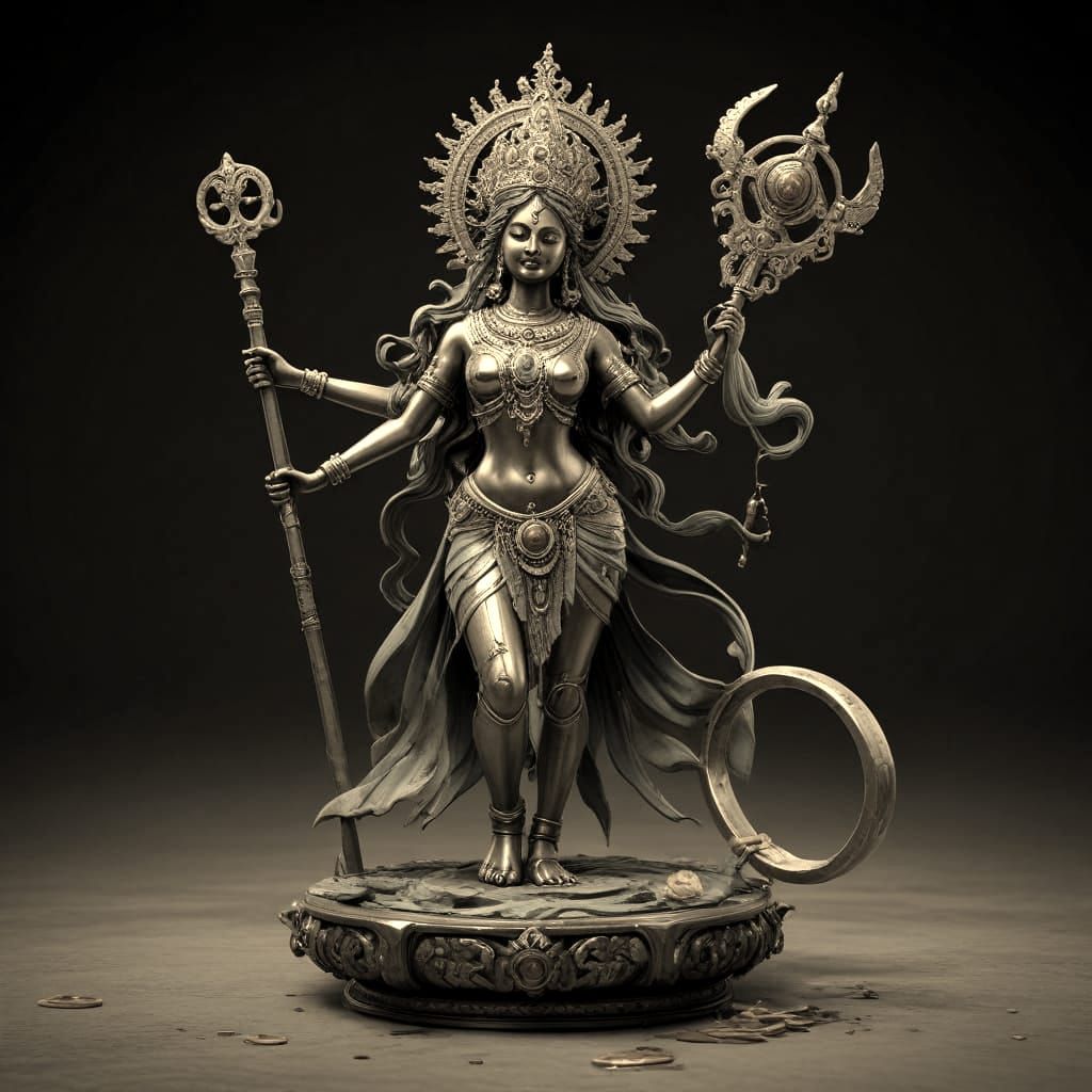 old metal brass statue of goddess without a head chinnamasta the self-decpitated one headless goddess with no head chinn...