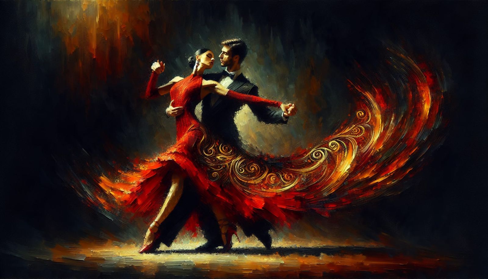 Passionate Tango Dance in Impasto Style