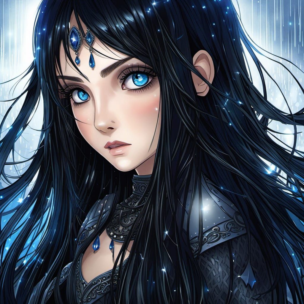 Gothic Anime Woman Portrait with Blue Eyes