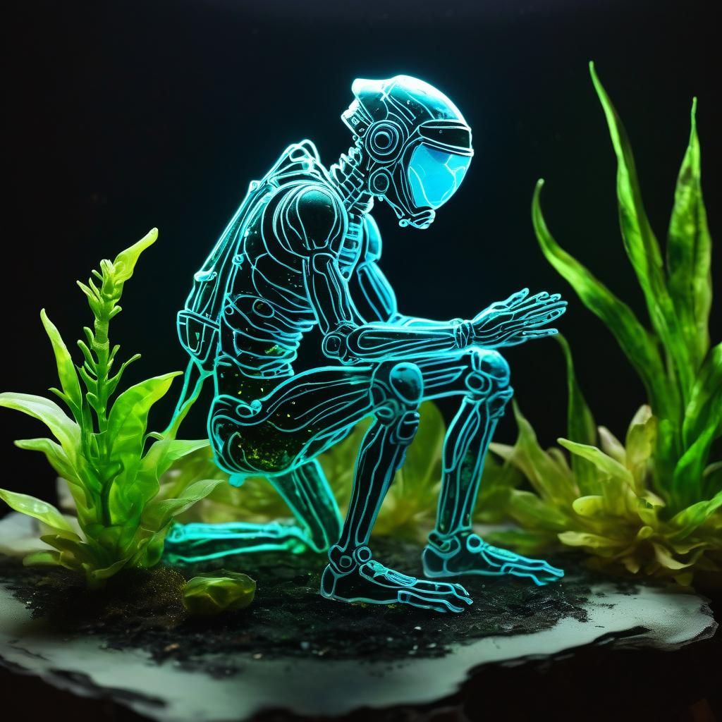 Glowing Human and Plant Hopper in Alcohol Ink