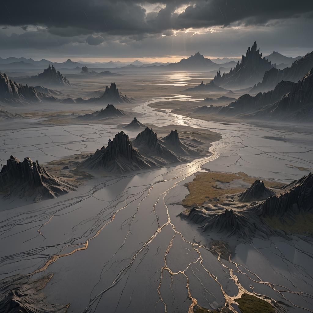 Grey Rains on Flat Lands: Detailed Matte Painting