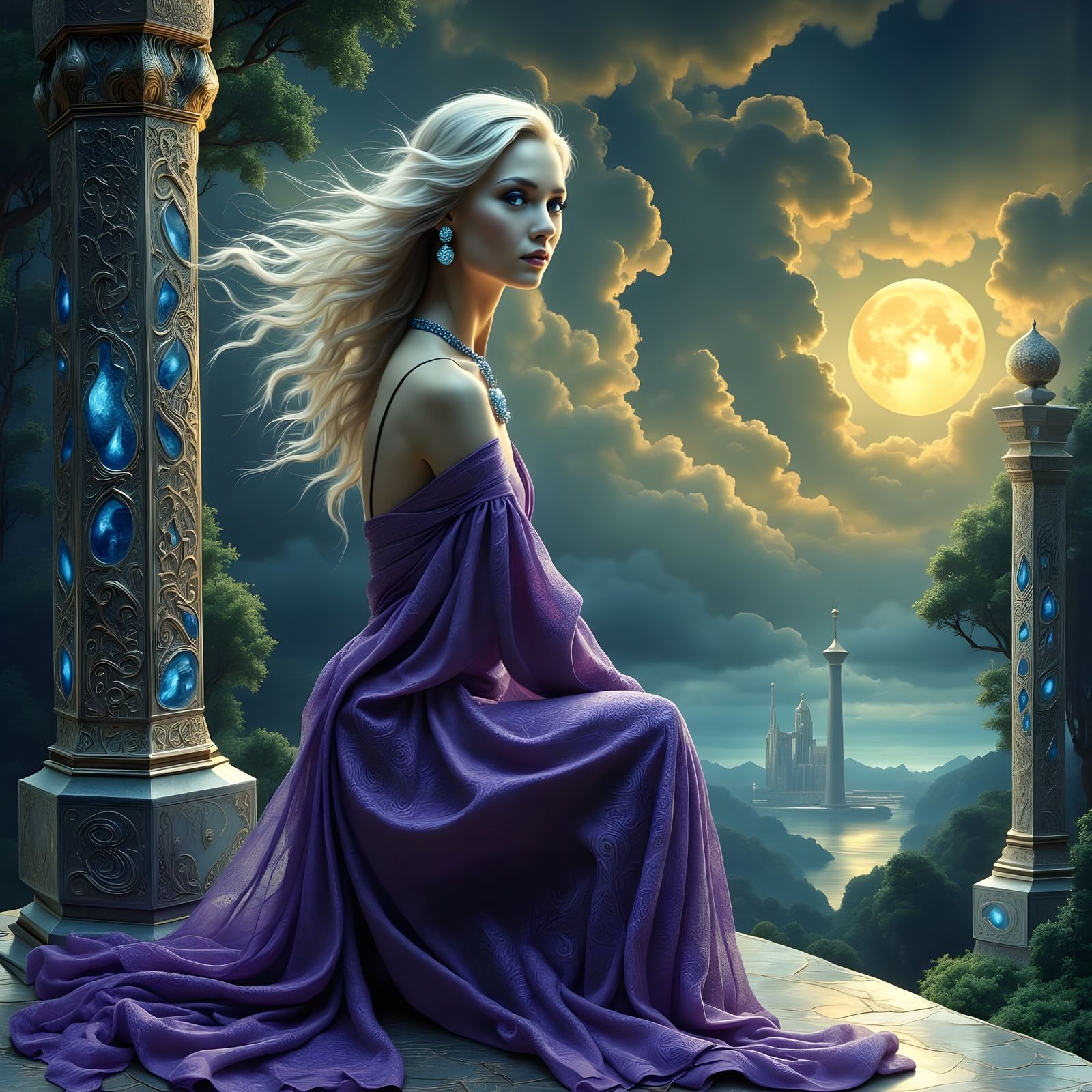 Gothic Norse Goddess Amidst Shattered Ruins