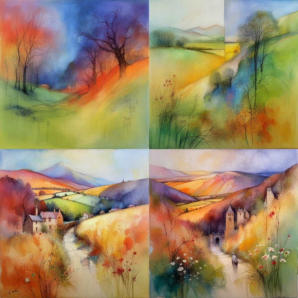 Ethereal Landscape in Watercolor Style