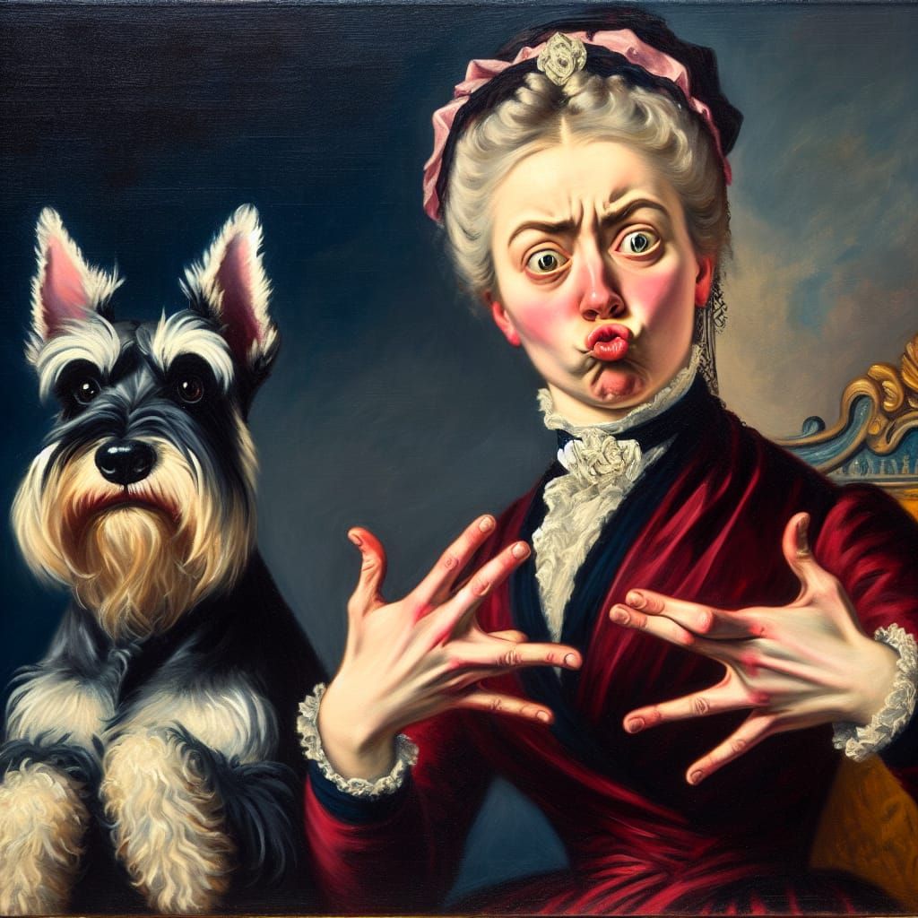Humorous 18th Century Portrait of a Lady and Dog