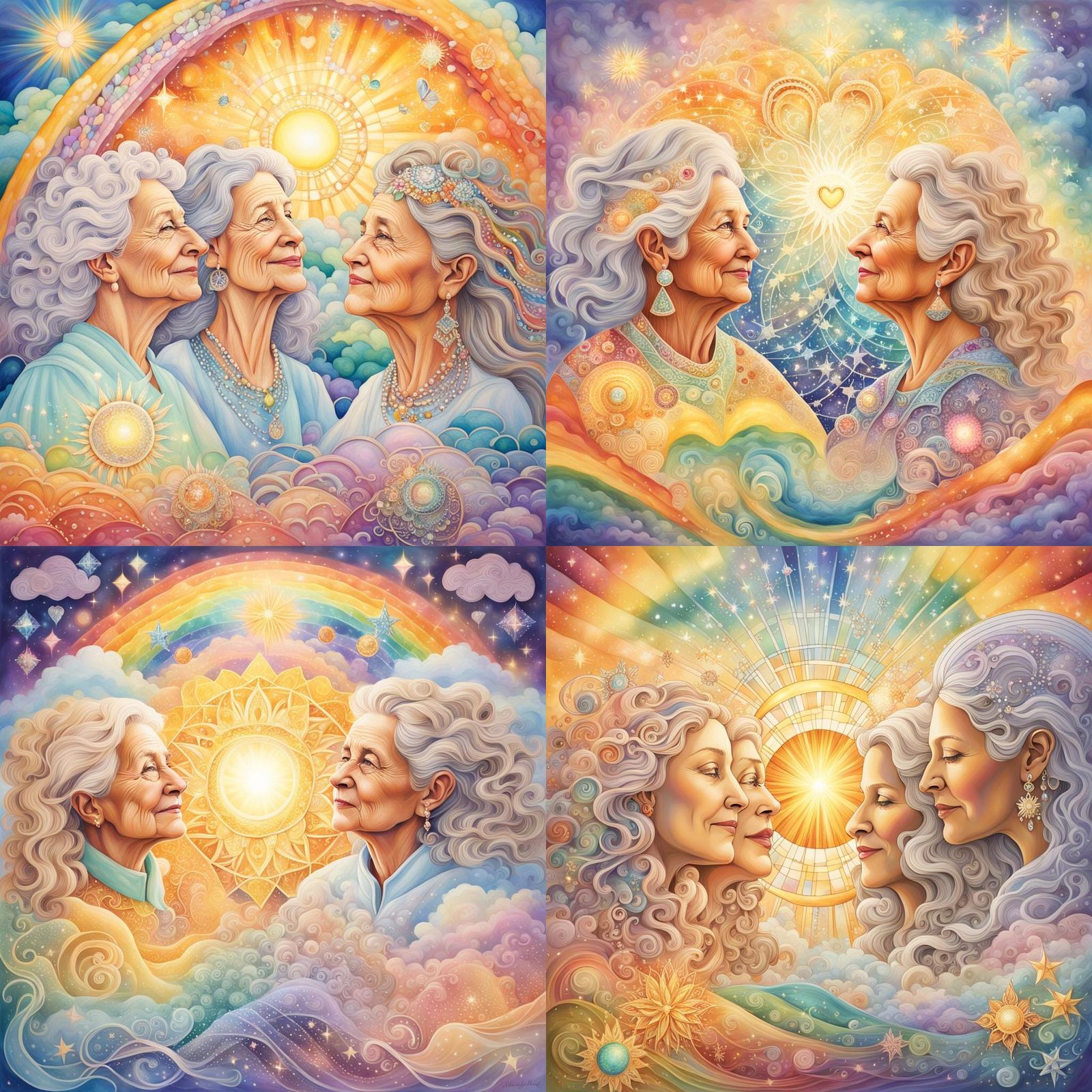 Radiant Women with Rainbows and Golden Auras
