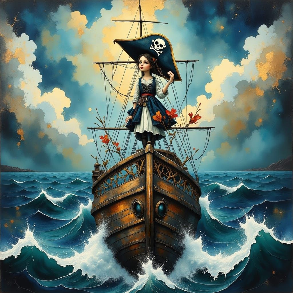 Pirate Fairy on Ship, Detailed Matte Painting