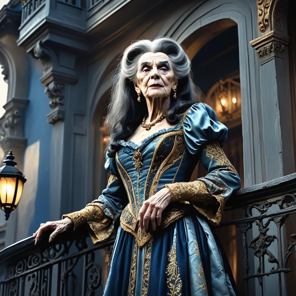 Elderly Transvestite as Juliet: Detailed Matte Painting