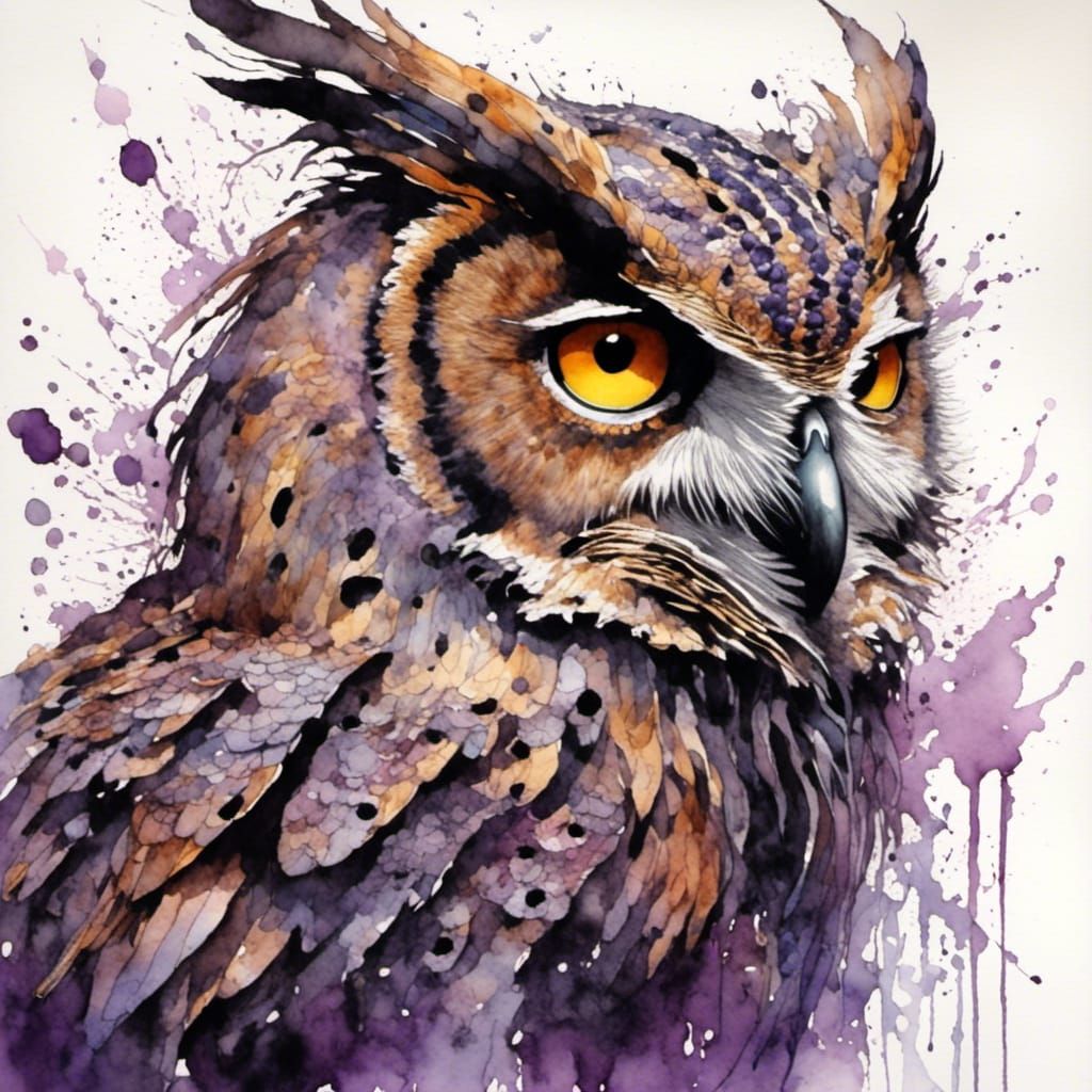 Watercolor Owl with Pastel Flowers