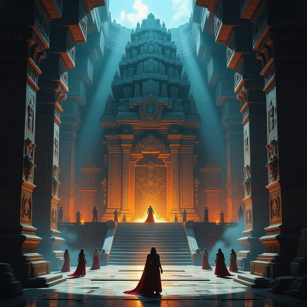 Ancient Temple of War Goddess in Ethereal Light