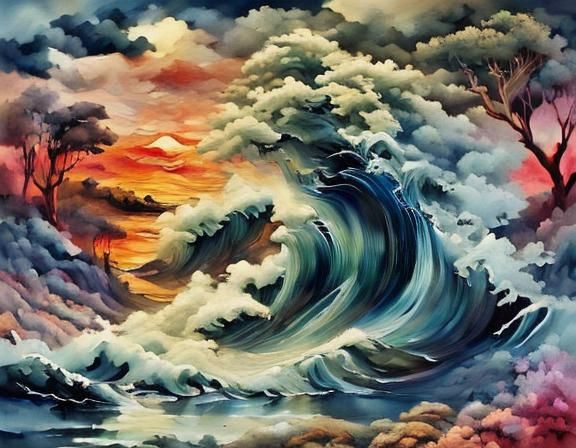 Lush Scandinavian Garden at Night, Oil Painting