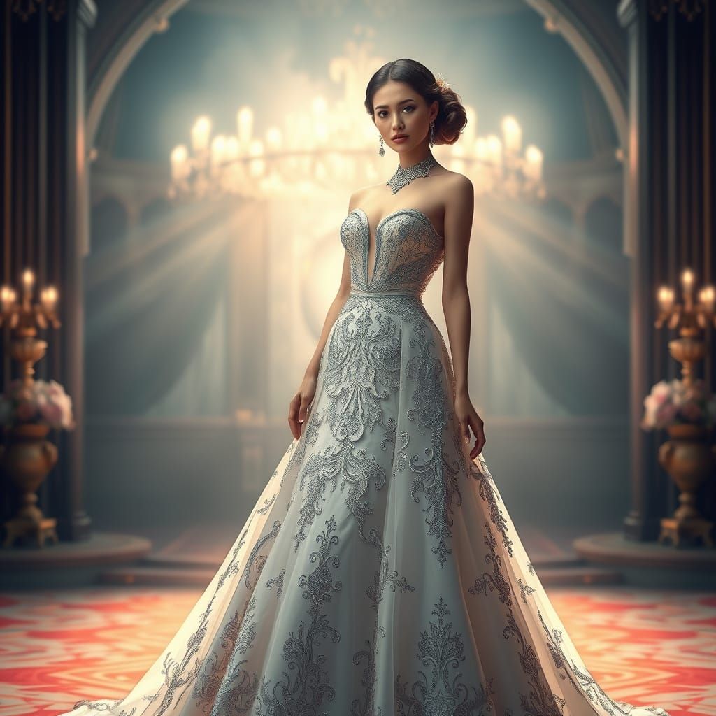 Ethereal Woman in Elegant Gown: 3D Render